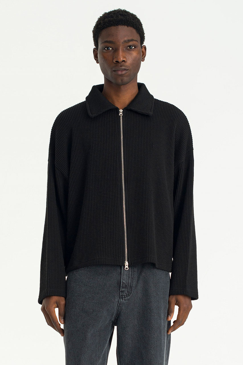 Menswear | Ribbed Zip-Thru Cardigan, Black