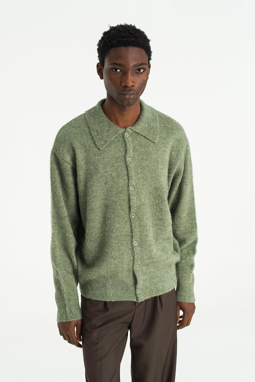 Menswear | Fuzzy Collared Cardigan, Mint