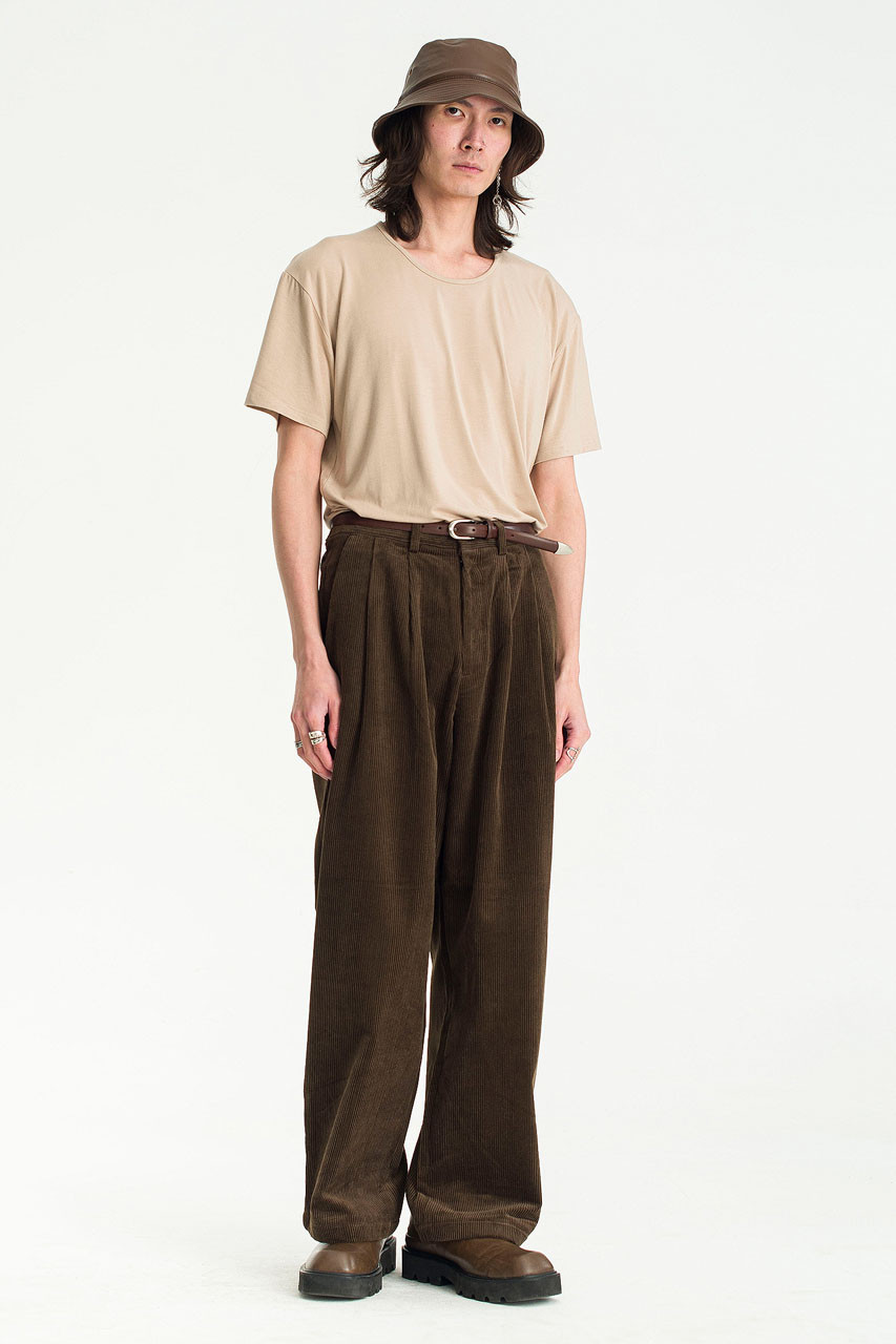 Menswear | Cord Pintuck Pants, Brown