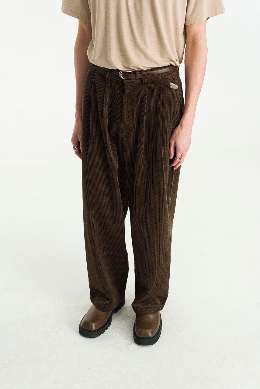 Menswear | Cord Pintuck Pants, Brown