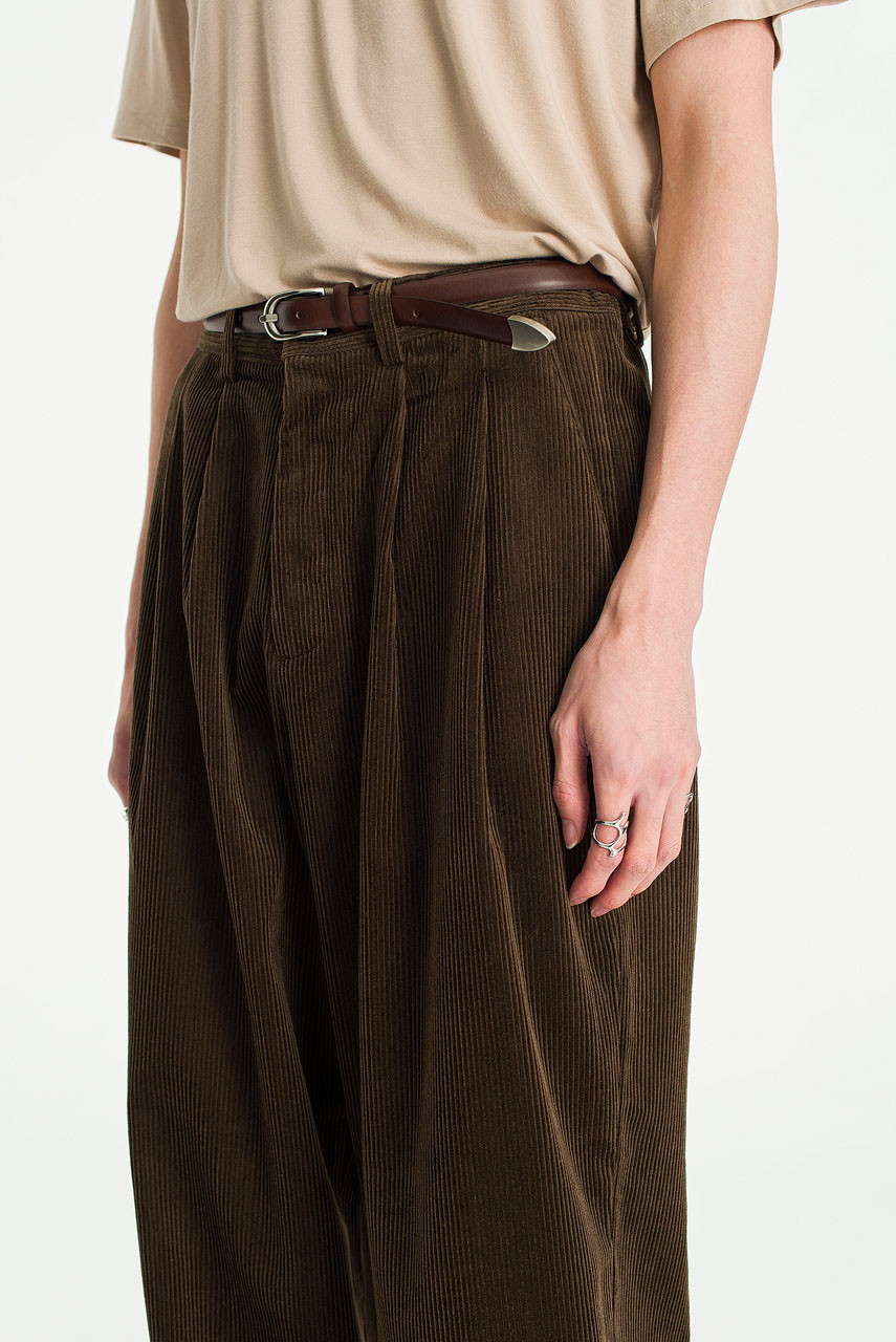 Menswear | Cord Pintuck Pants, Brown