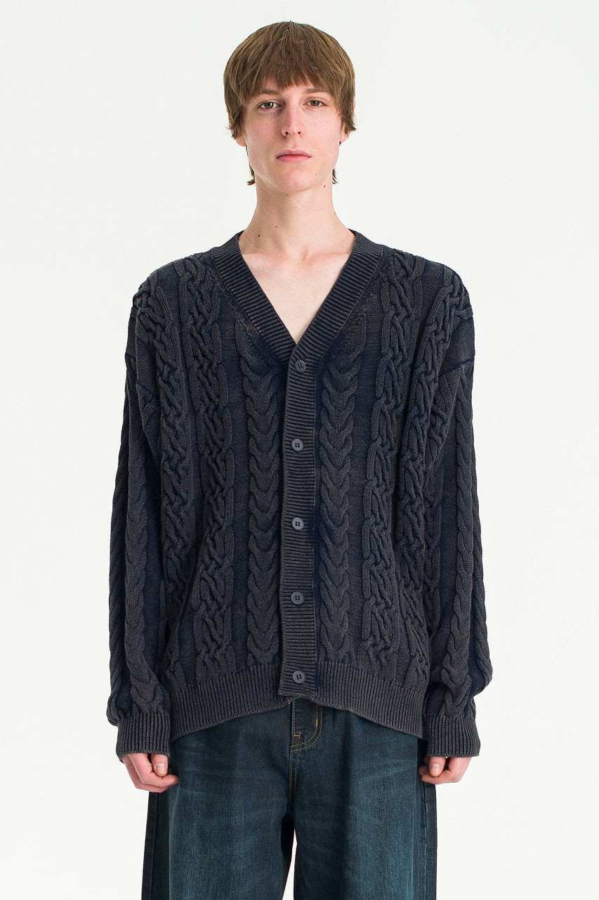 Menswear | Faded Cable Cardigan , Navy