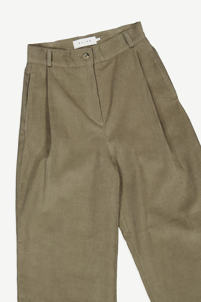 Fara Cord Pintuck Pants, Khaki