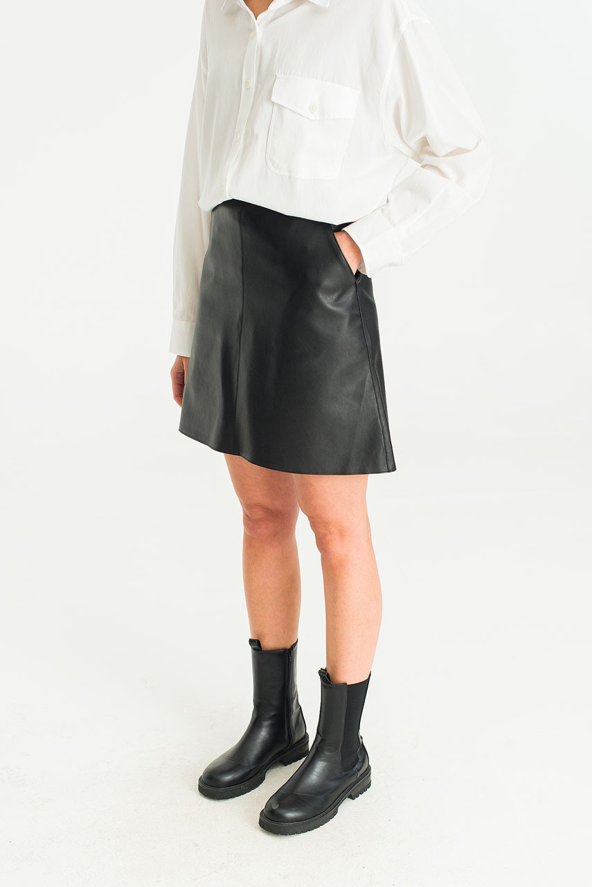 Emi Faux Leather Mini Skirt, Black