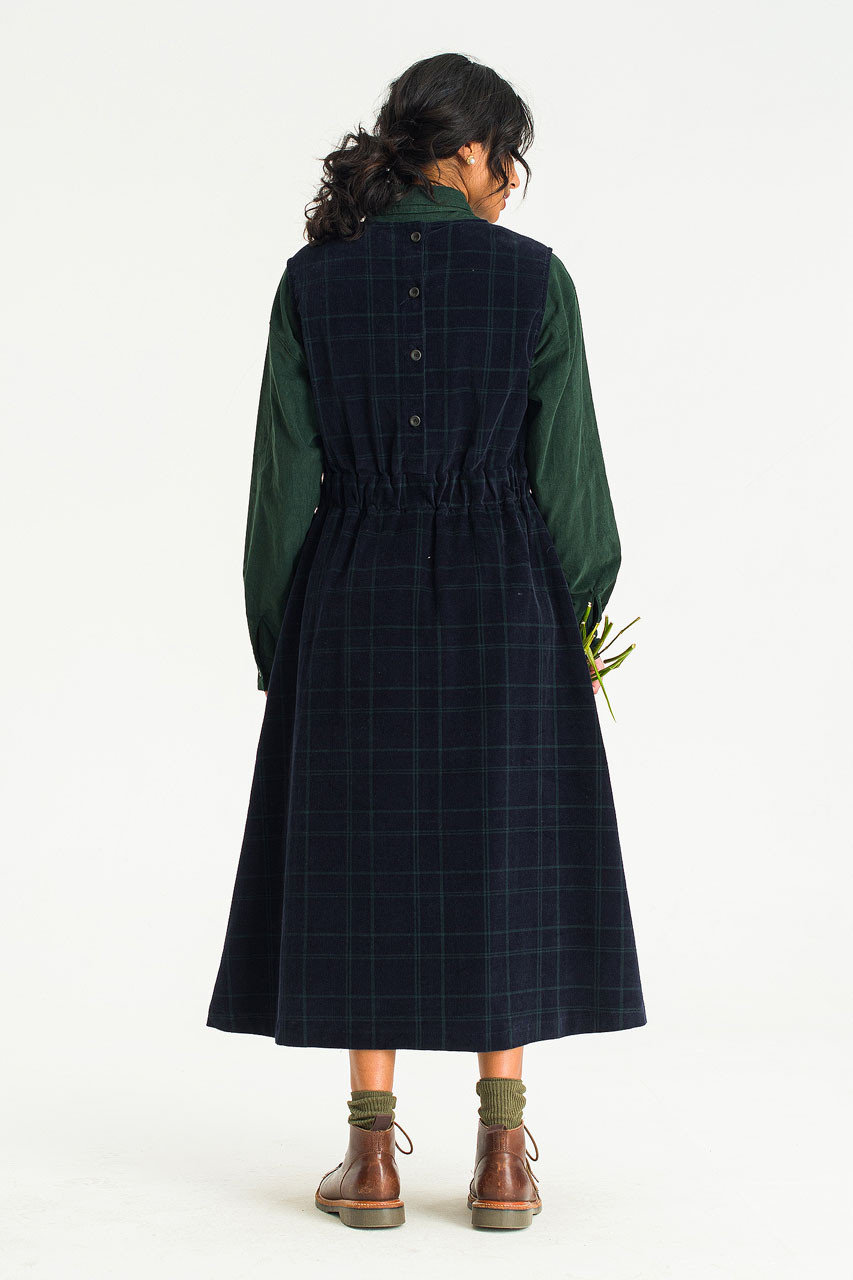 Chiyo Check Cord Dress, Navy