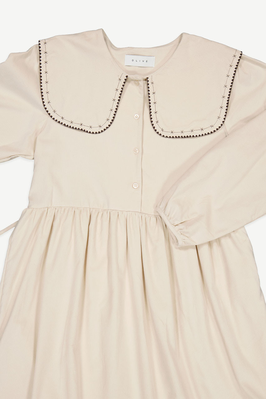 Asuka Embroidery Collar Dress, Ivory