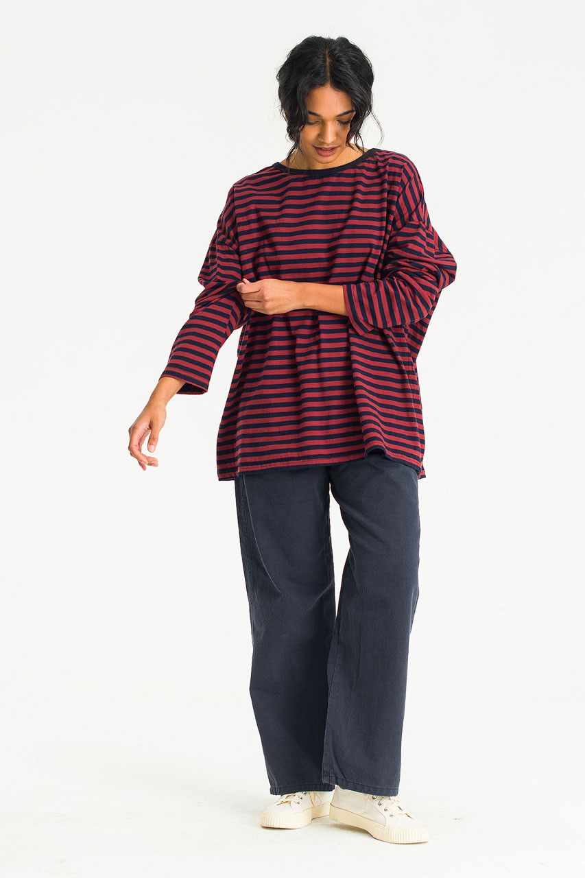 Aya Loose Stripe Tee, Burgundy