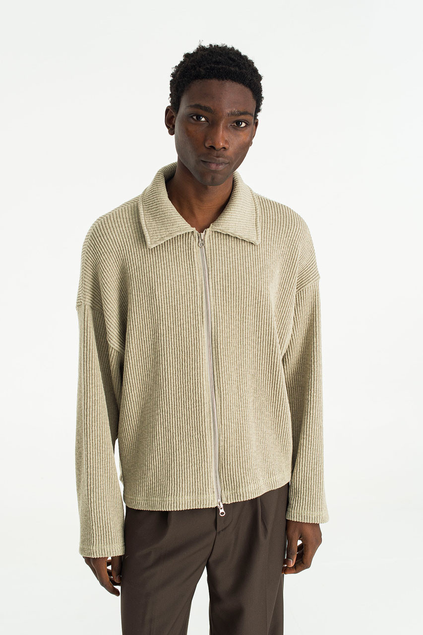 Menswear | Ribbed Zip-Thru Cardigan, Lime