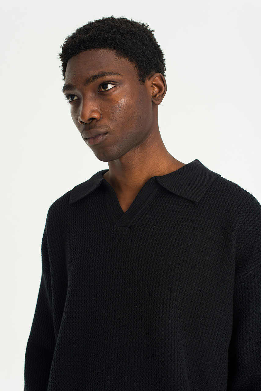 black open collar polo