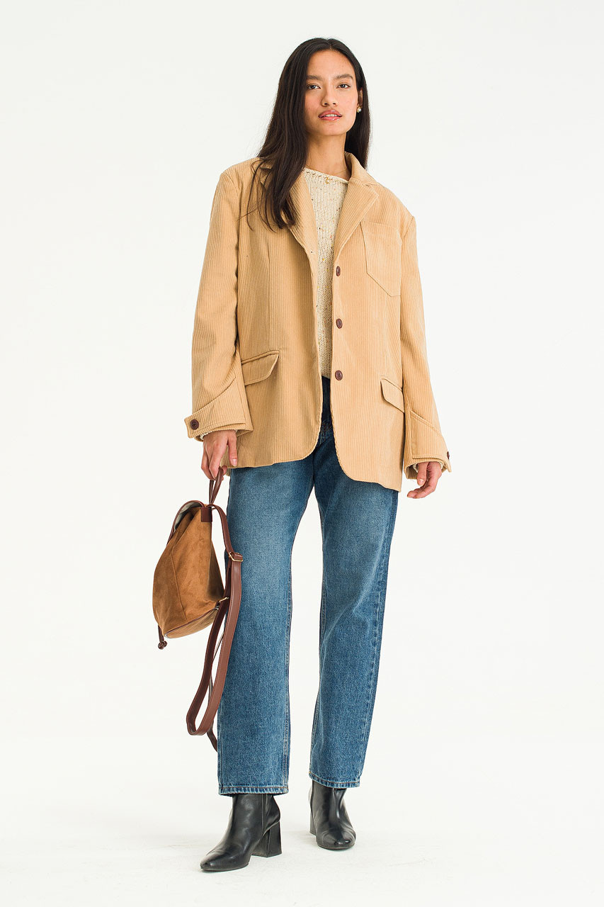 Corduroy Boxy Jacket, Beige