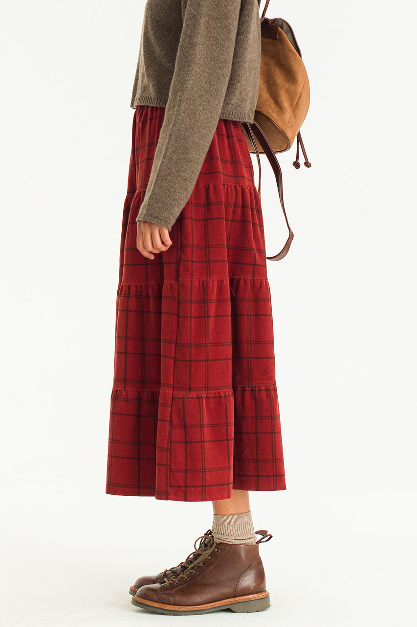 Hao Cord Tired Skirt, Brick