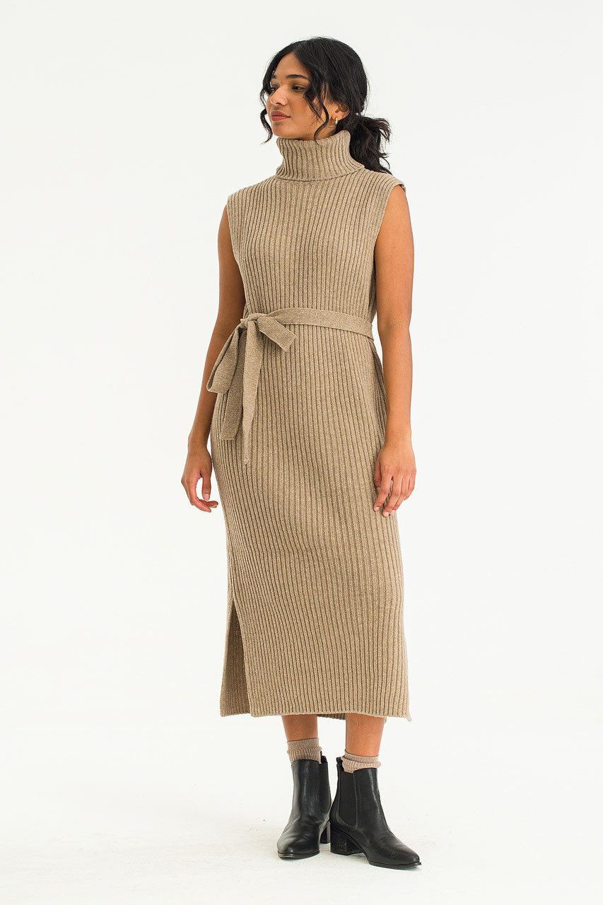 Akai Roll Neck Knit Dress, Beige