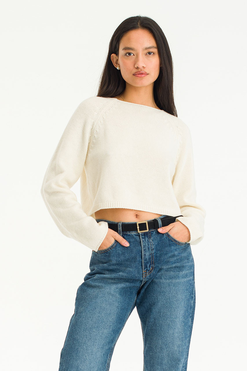 Roy Boat Neck Crop Jumper, Ivory