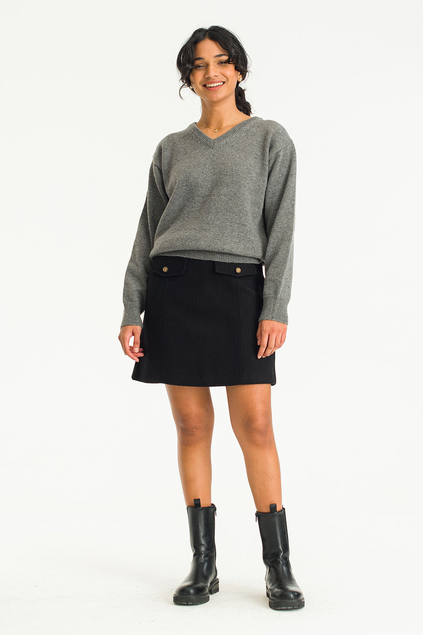 machatt V neck jumper skirt BEG-