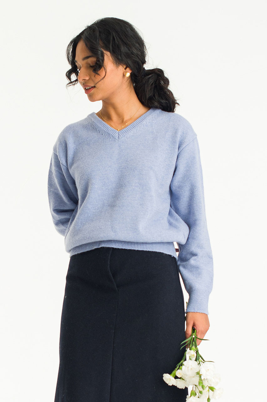 Elise V Neck Jumper, Blue