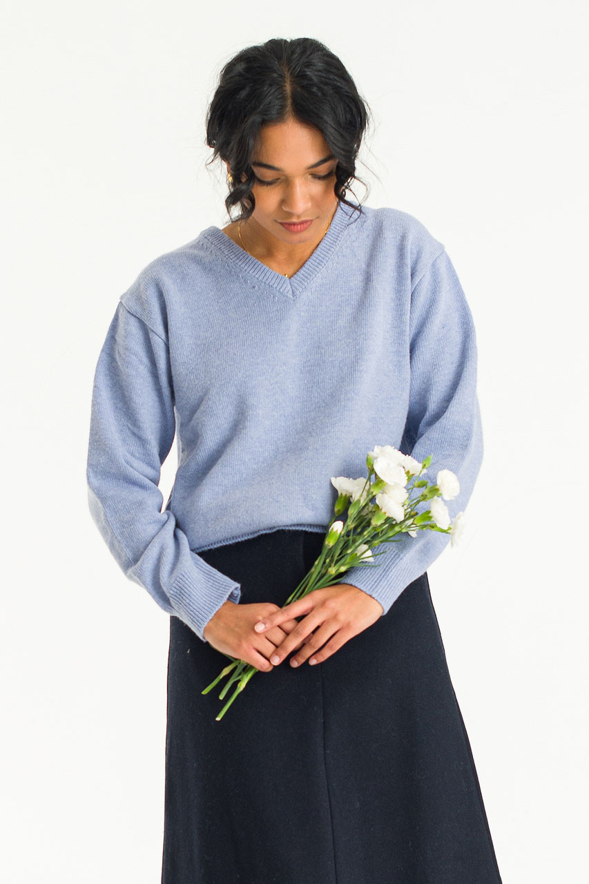 Elise V Neck Jumper, Blue