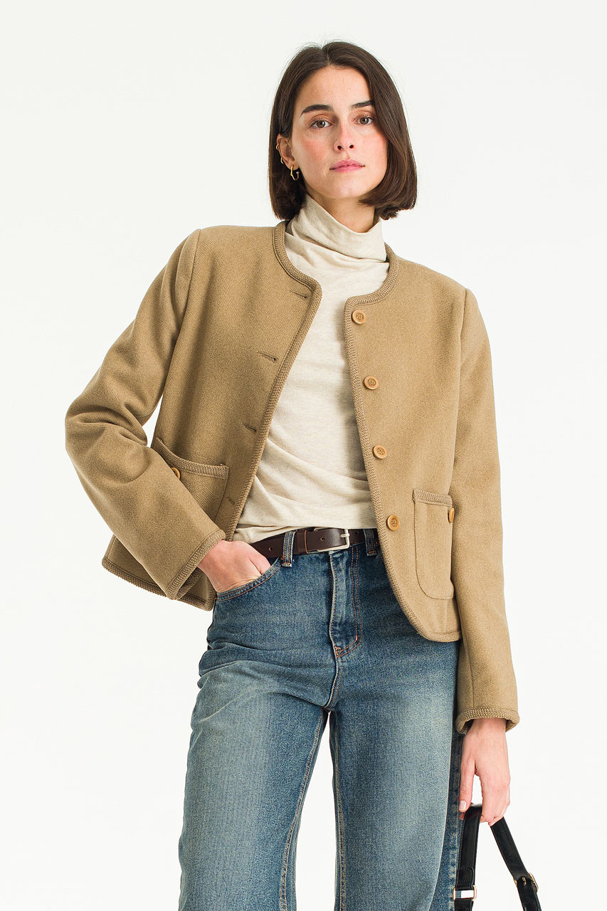 Delphine Wool Blend Blouson, Beige