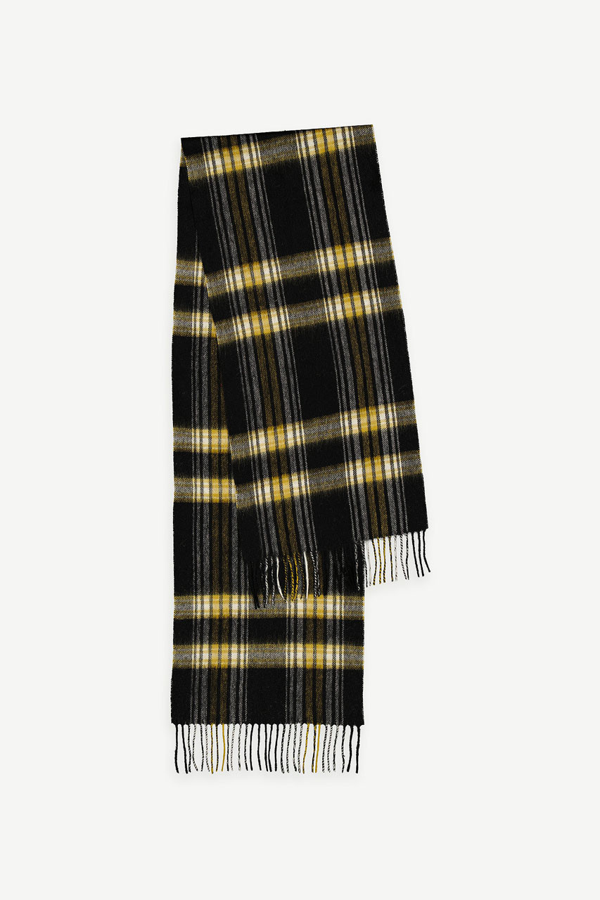 Momo Check Wool Scarf, Black