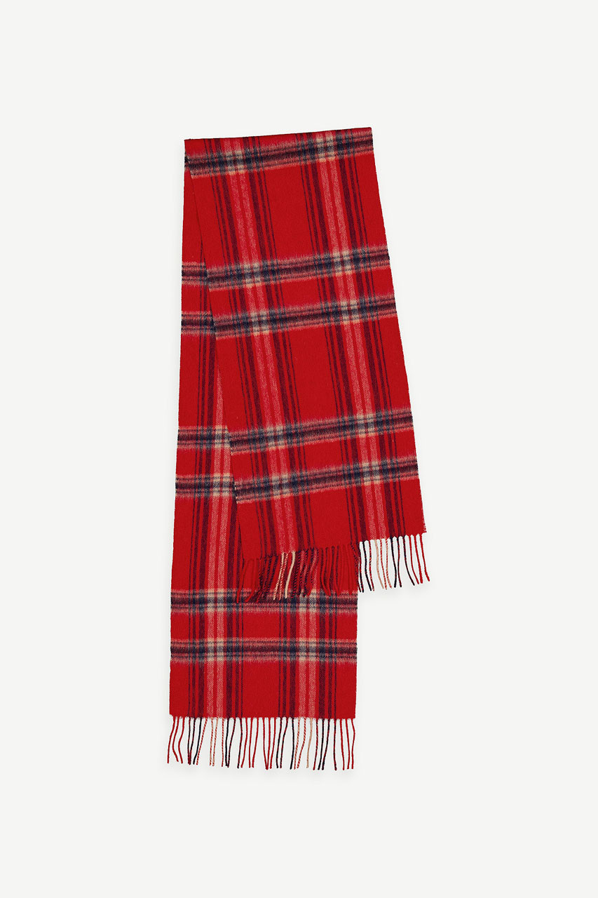 Momo Check Wool Scarf, Red