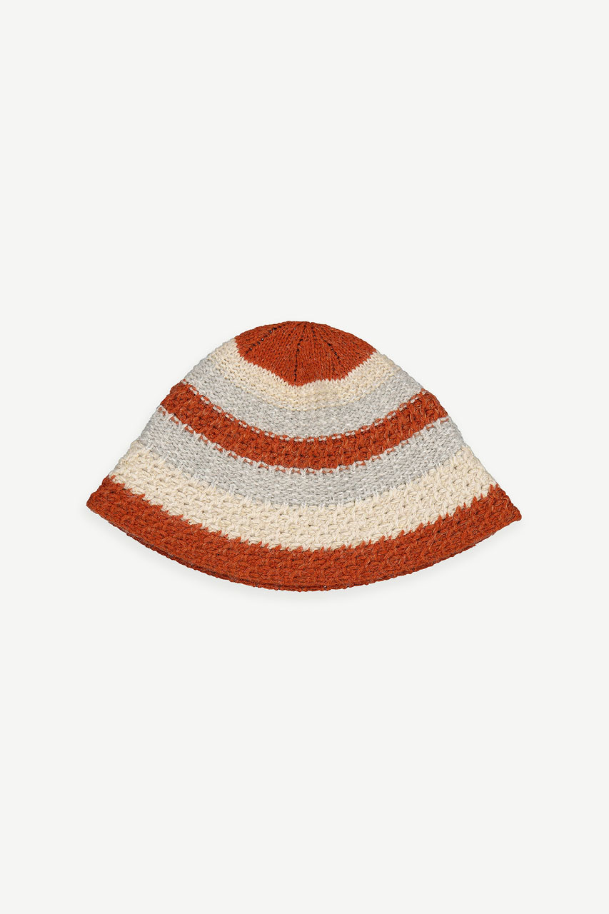 Himari Wool Stripe Hat, Brick