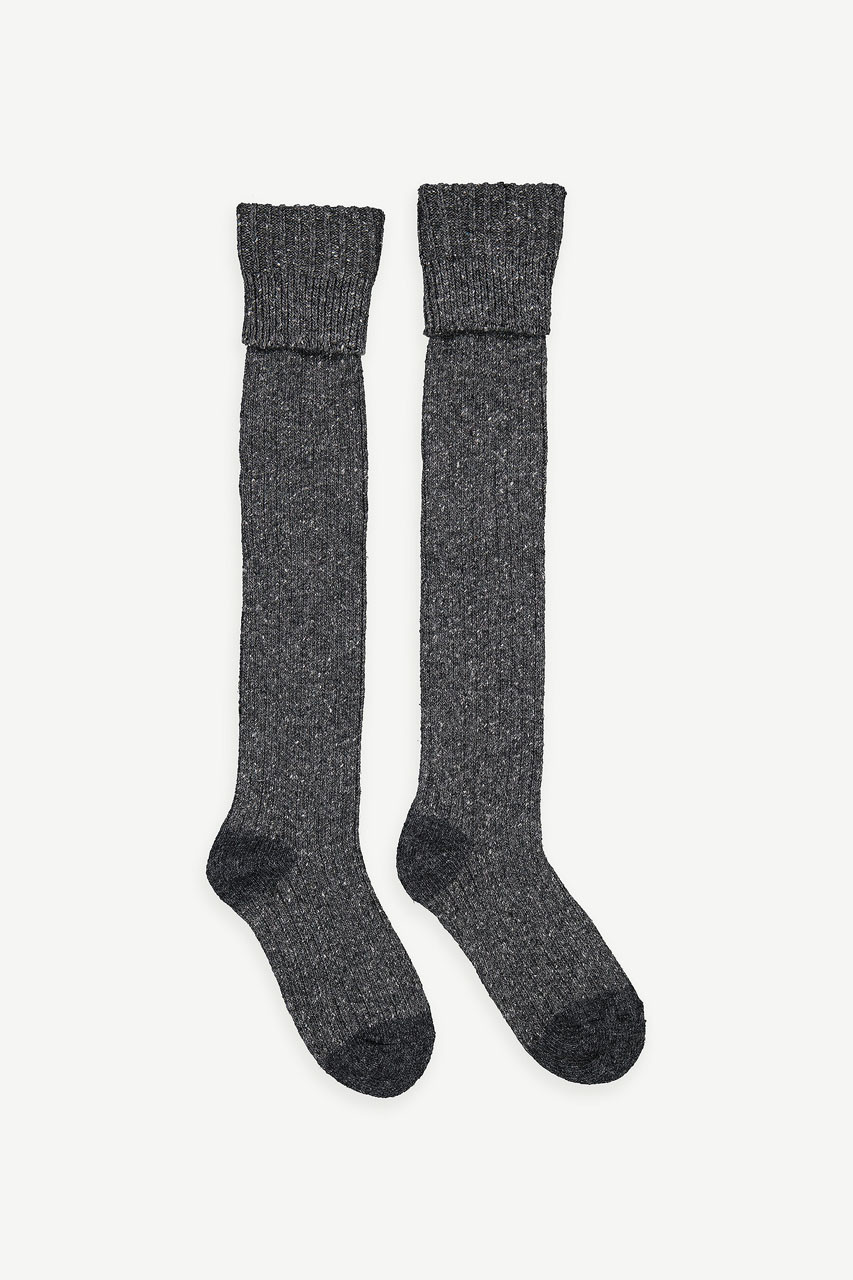 Boucle Wool Mix Over Knee Socks, Charcoal