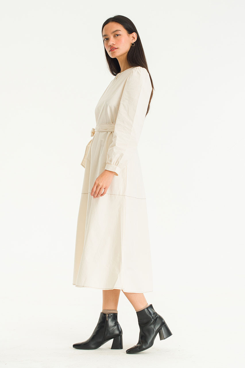 Contrast Seam Mid Length Dress, Ivory