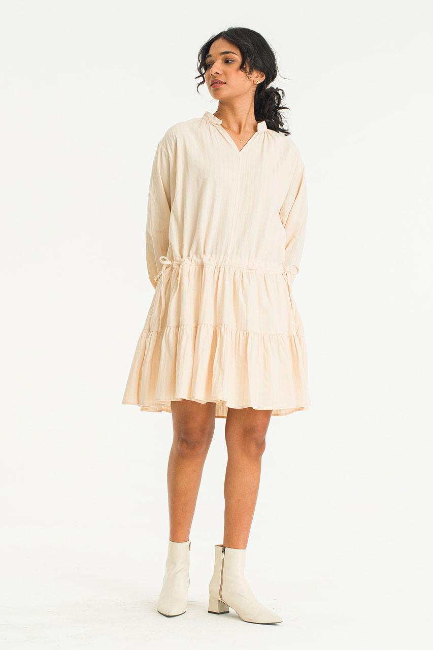 Mona Cotton Mini Dress, Beige