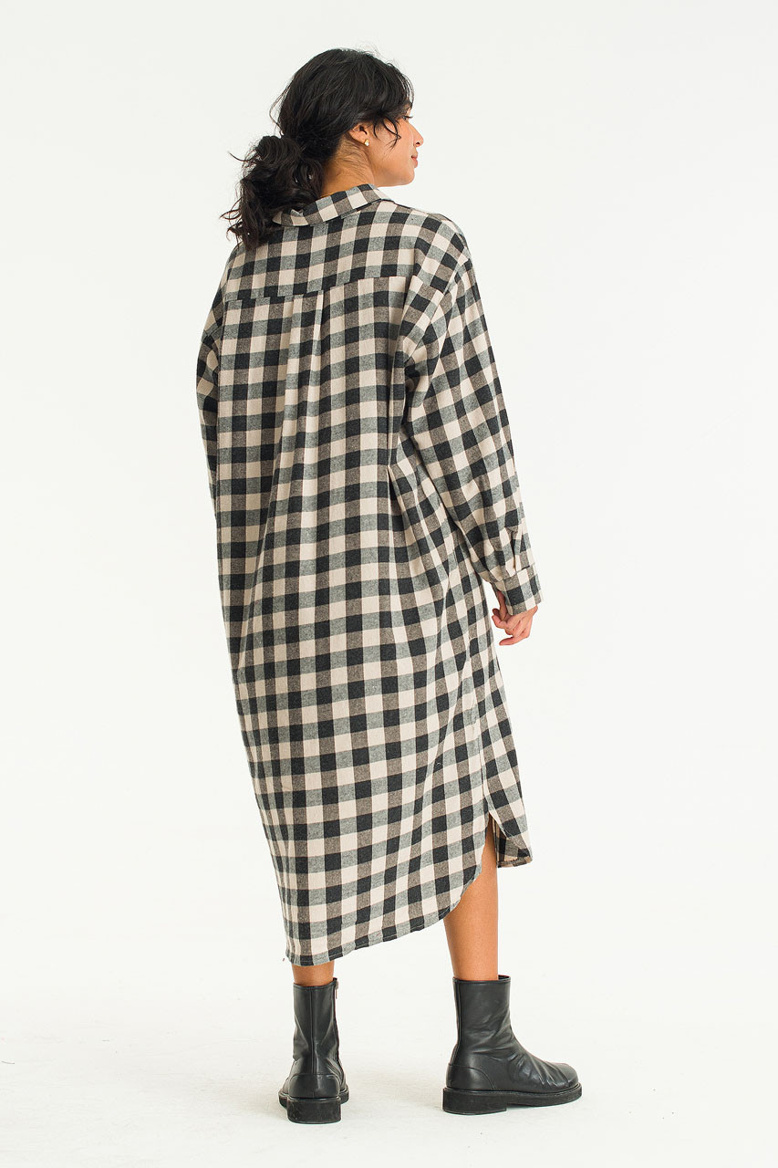 Mai Check Long Shirt Dress Black 4336