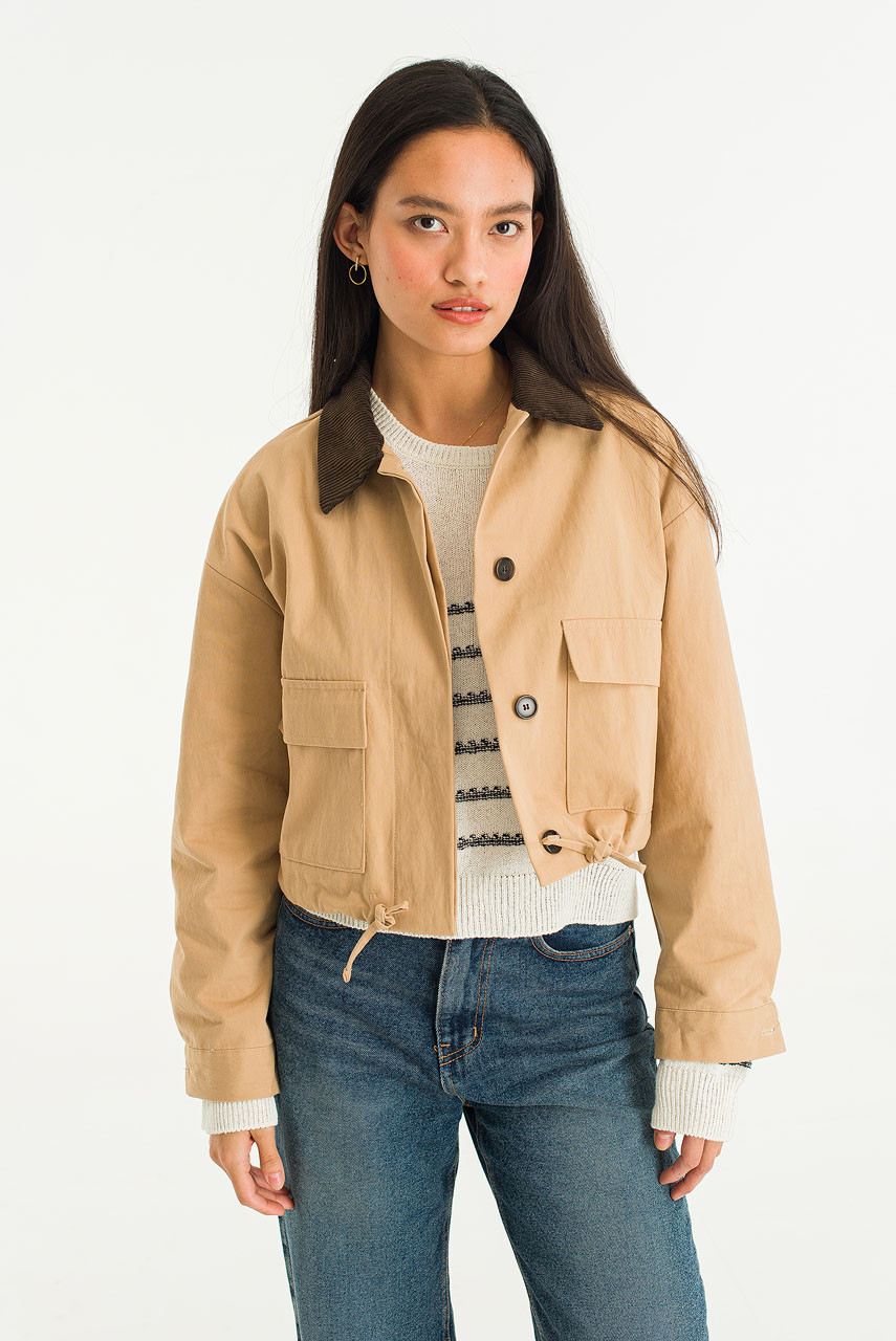 Emi Contrast Collar Jacket, Beige