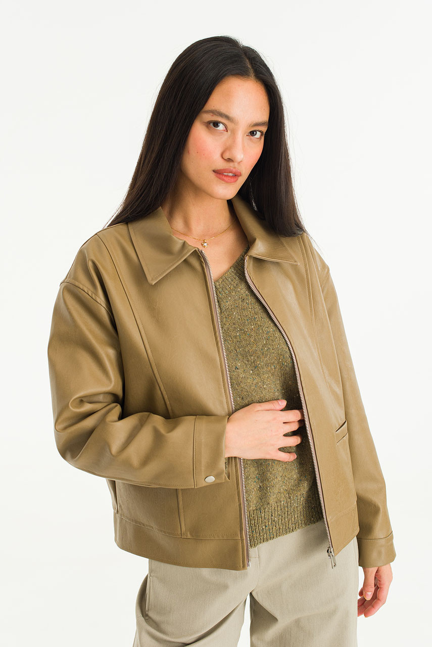 Eli Vegan Leather Jacket, Beige