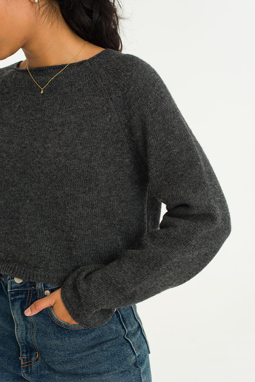 Roy Boat Neck Crop Jumper, Charcoal