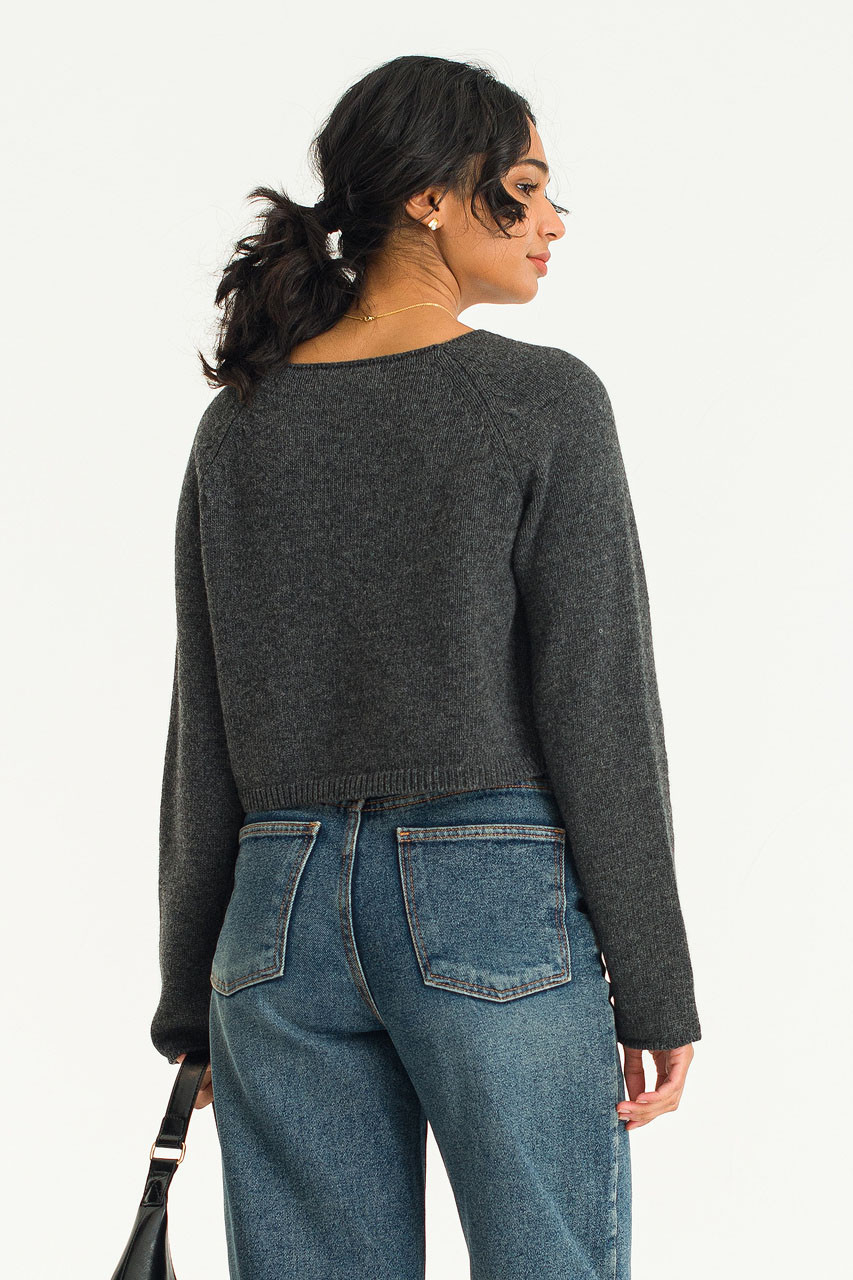 Roy Boat Neck Crop Jumper, Charcoal