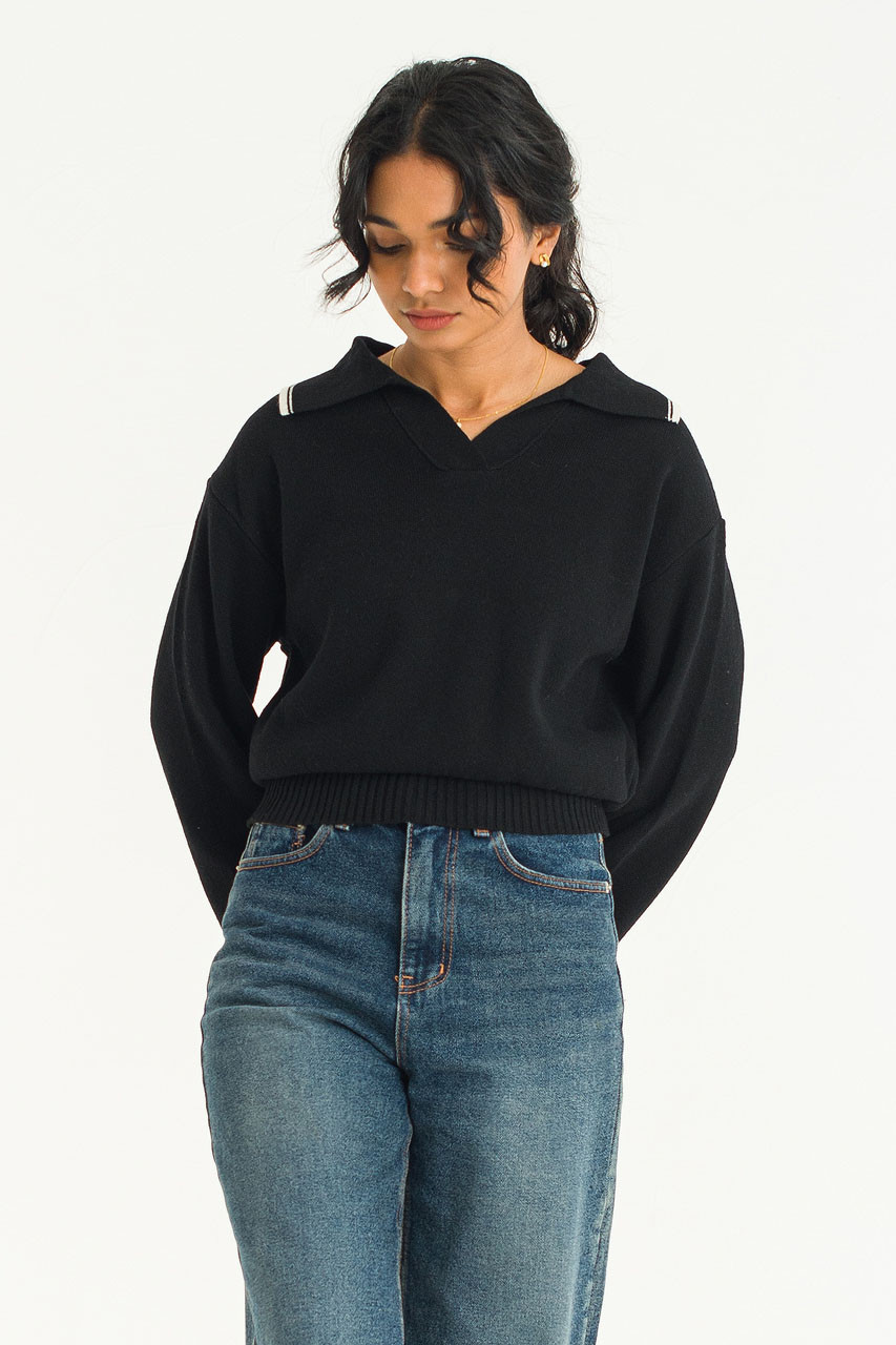 Himari Contrast Collar Jumper, Black