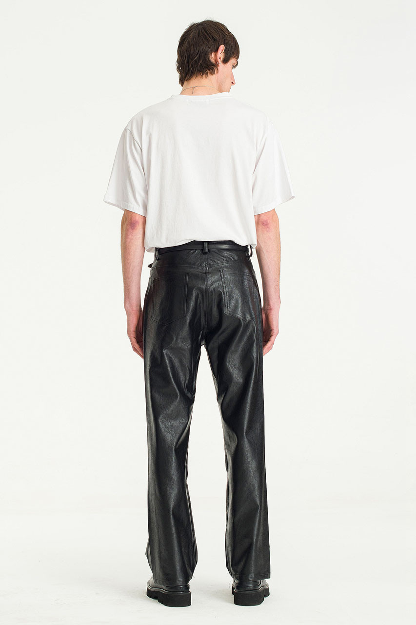 Menswear | Straight Leg Pleather Pants, Black