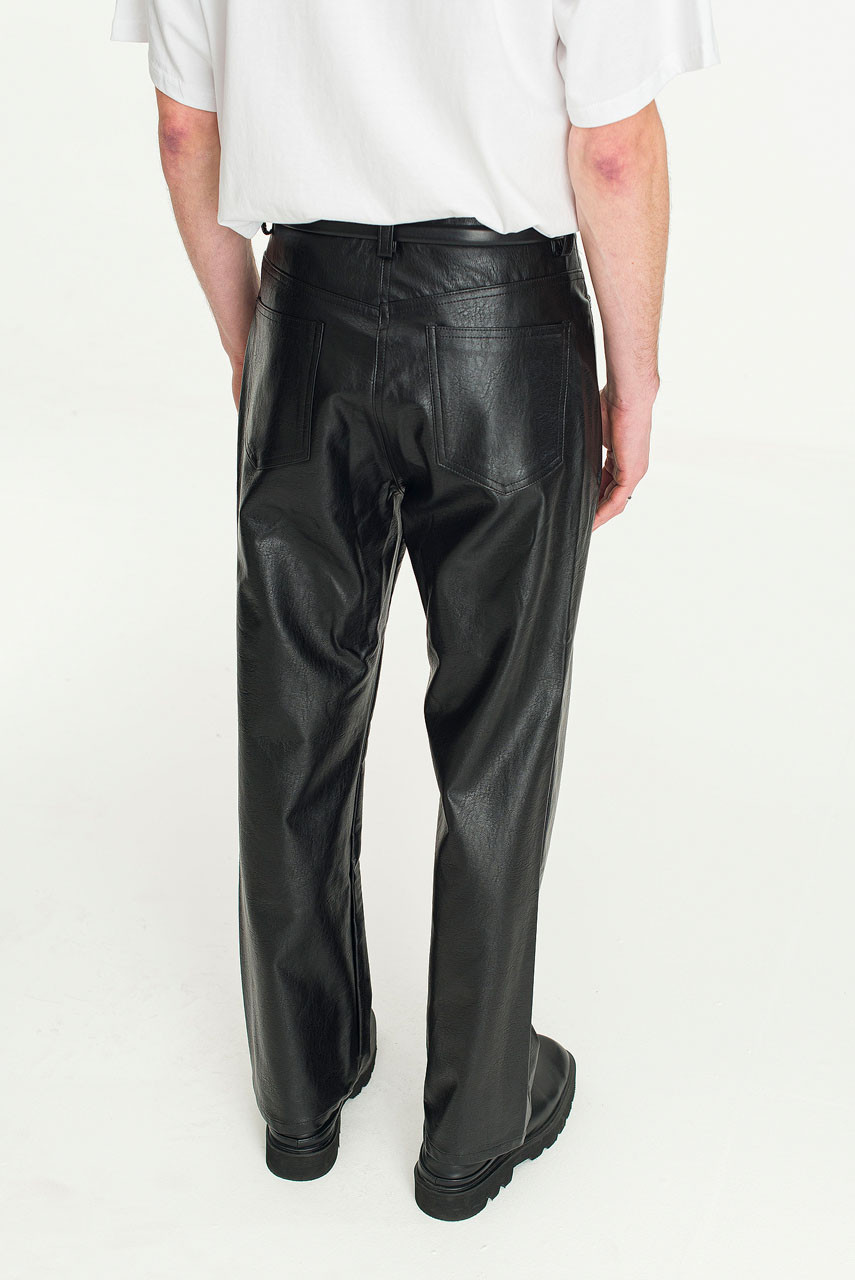 Menswear | Straight Leg Pleather Pants, Black