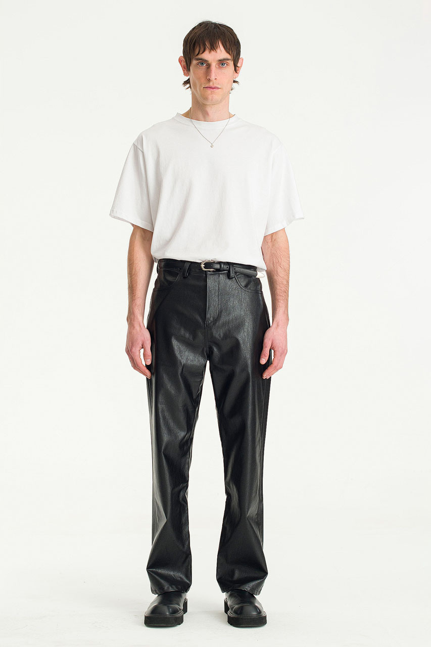 Menswear | Straight Leg Pleather Pants, Black