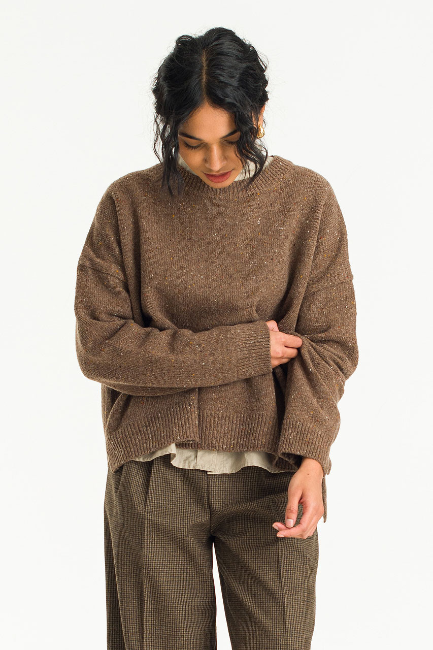 Boucle Round Neck Jumper, Mocha