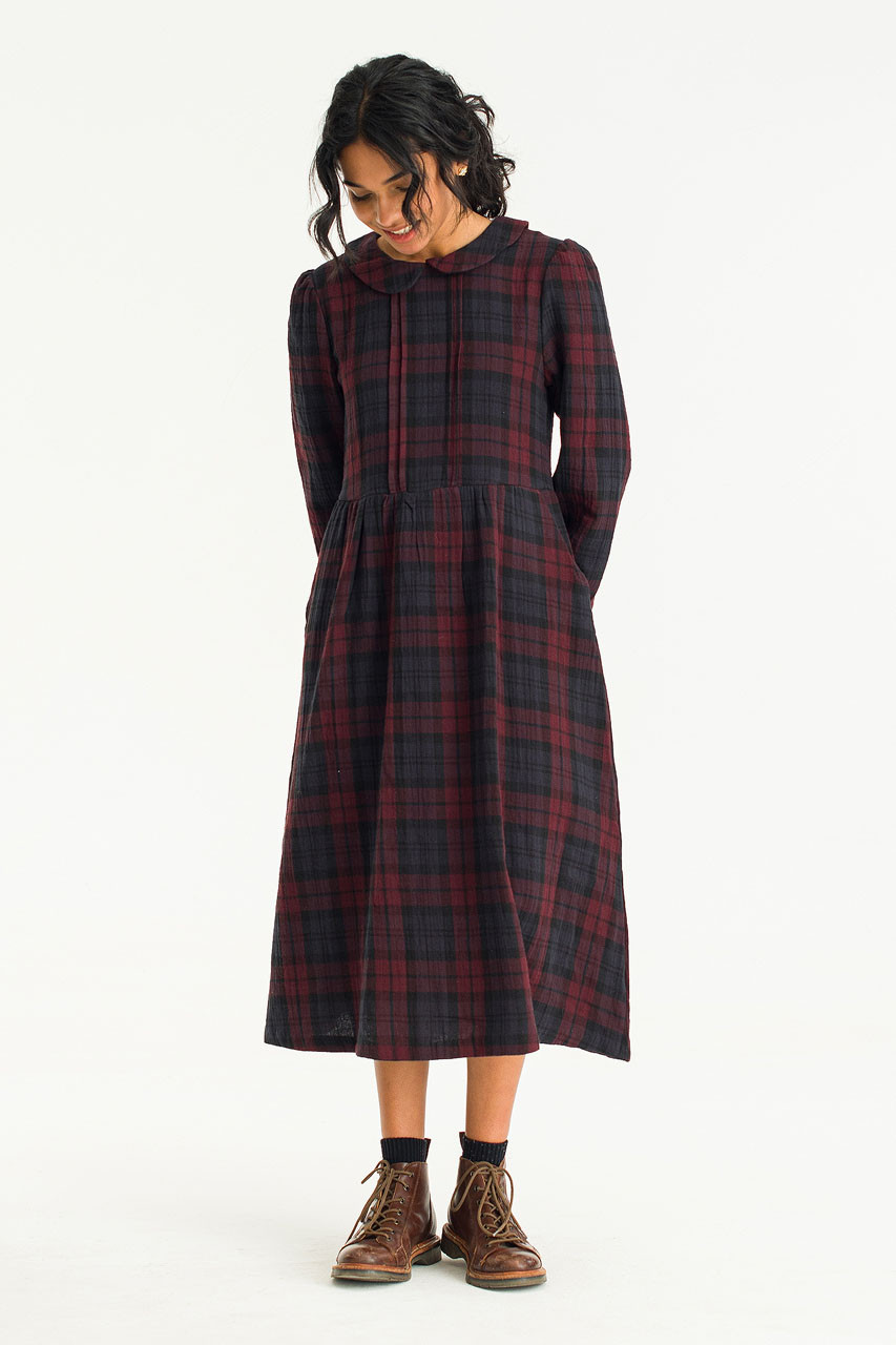 Sophie Low Collar Check Dress, Burgundy