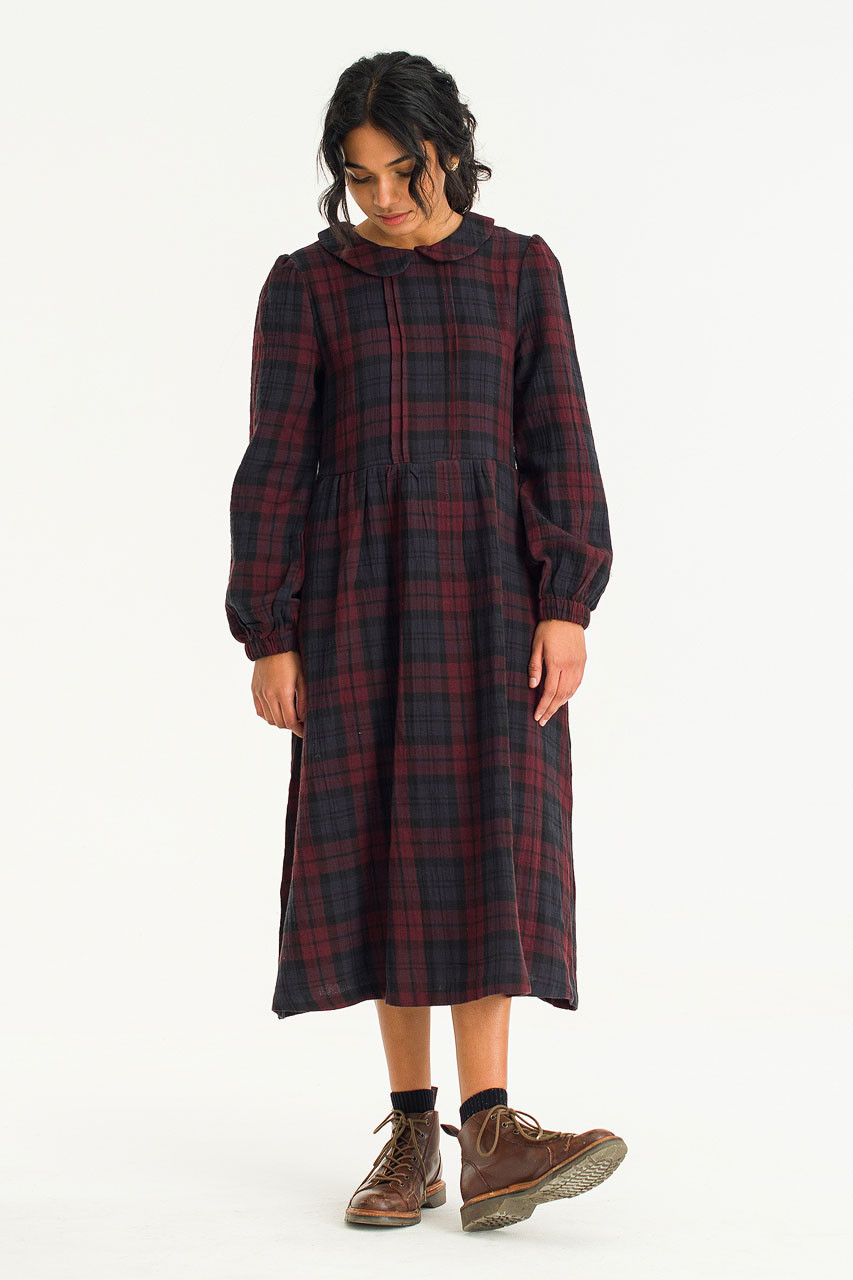 Sophie Low Collar Check Dress, Burgundy