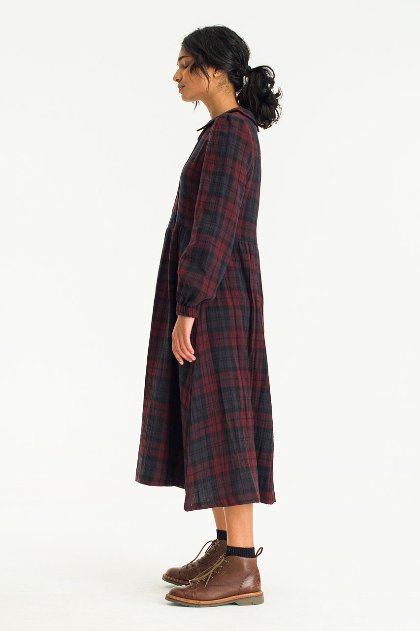 Sophie Low Collar Check Dress, Burgundy