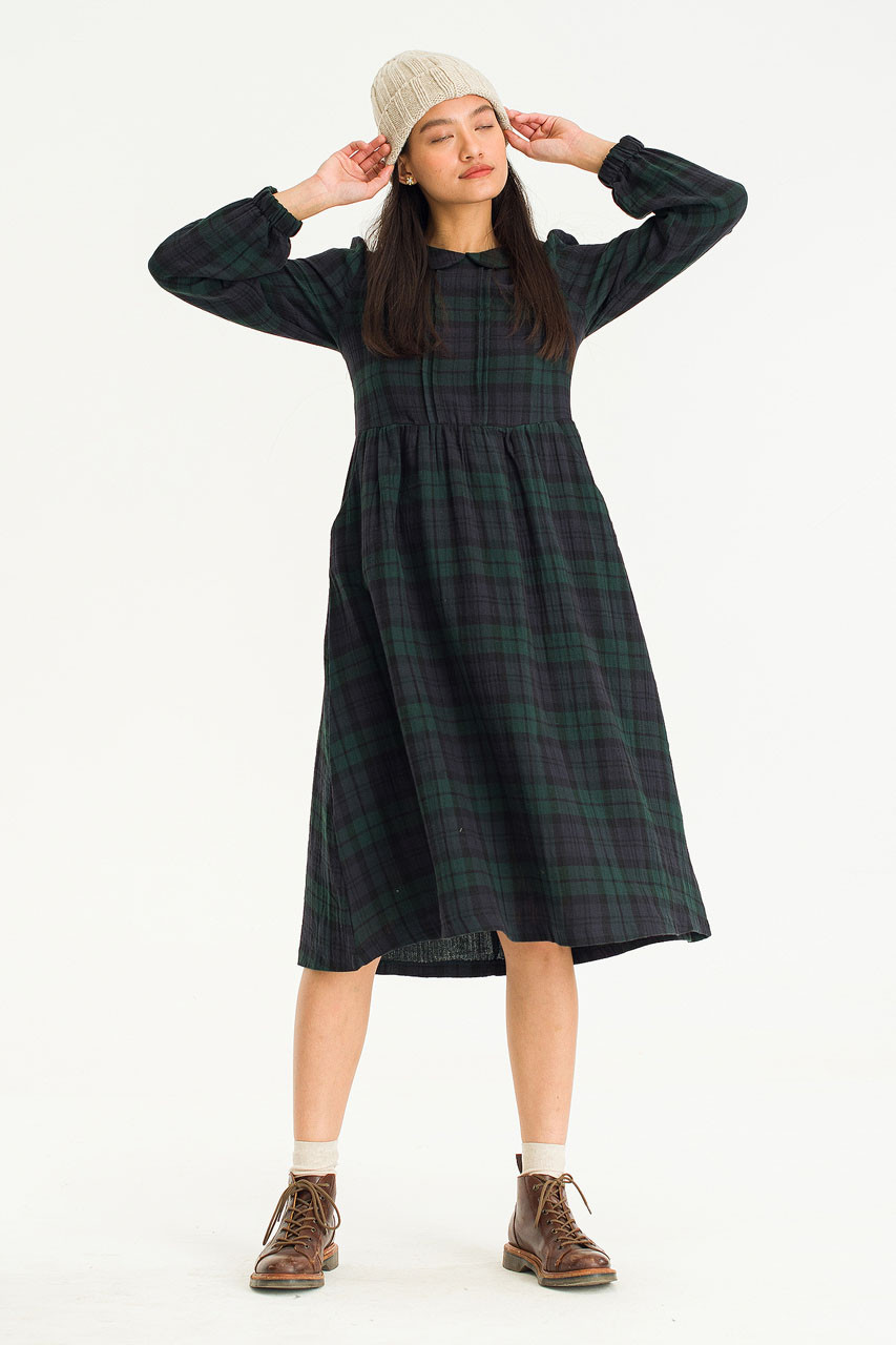 the green collar check pattern dressロングワンピース/マキシワンピース