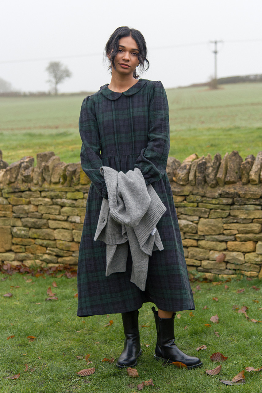 Sophie Low Collar Check Dress, Green