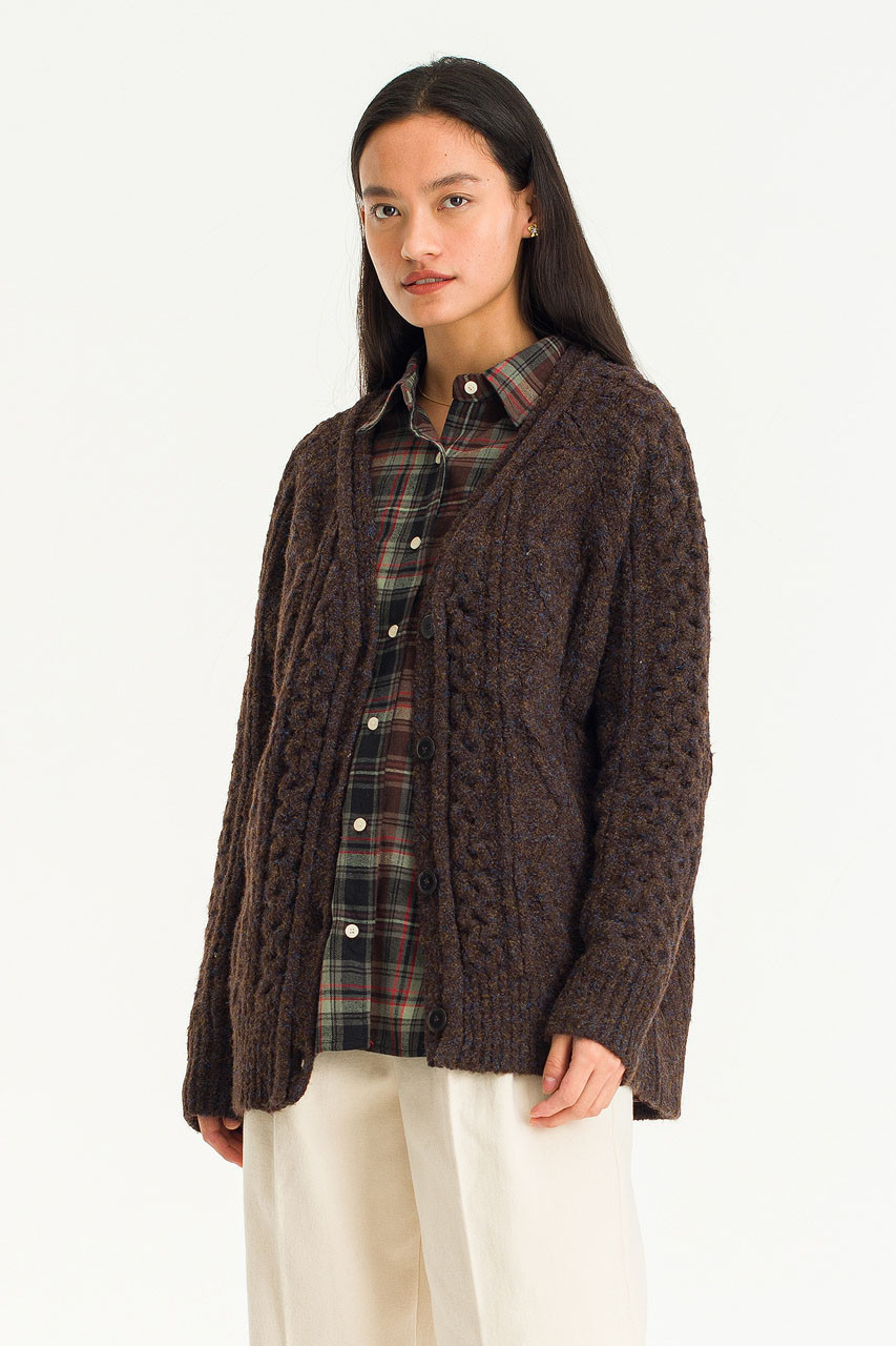 Emma Cable Boxy Cardigan, Brown