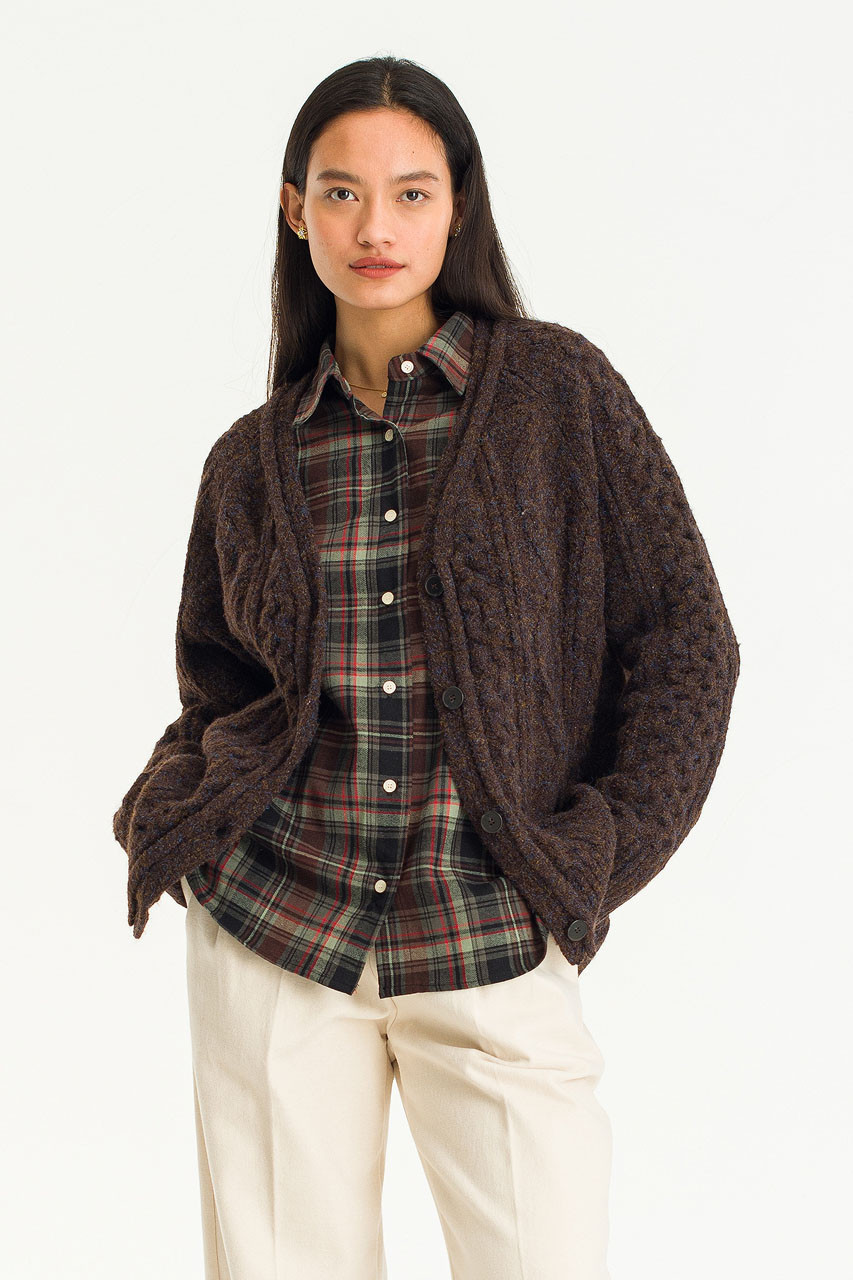 Emma Cable Boxy Cardigan, Brown