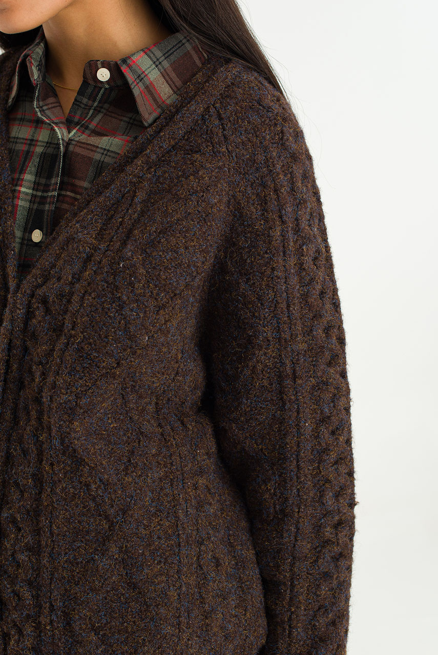 Emma Cable Boxy Cardigan, Brown