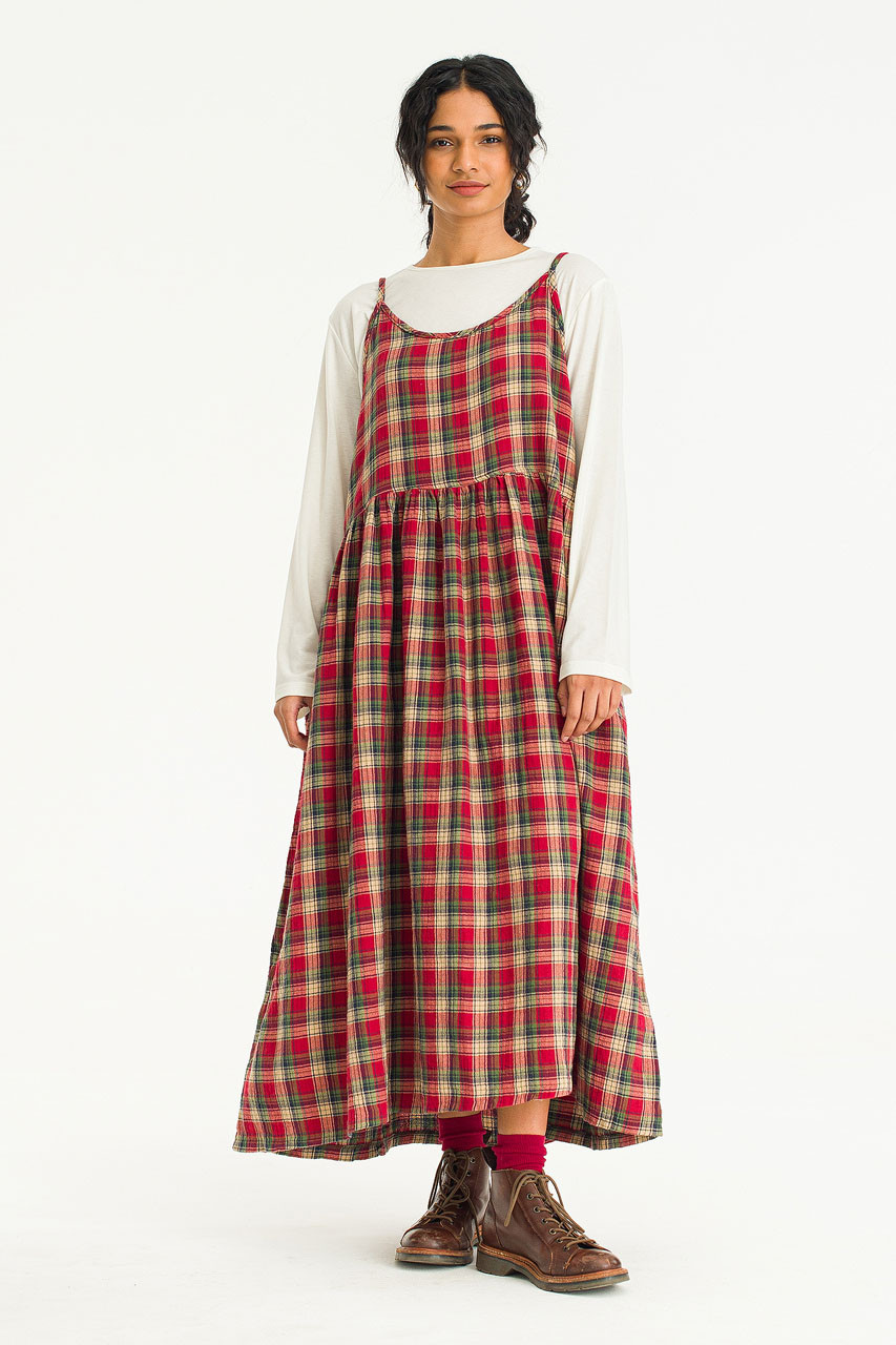 Check Slip Dress, Orange