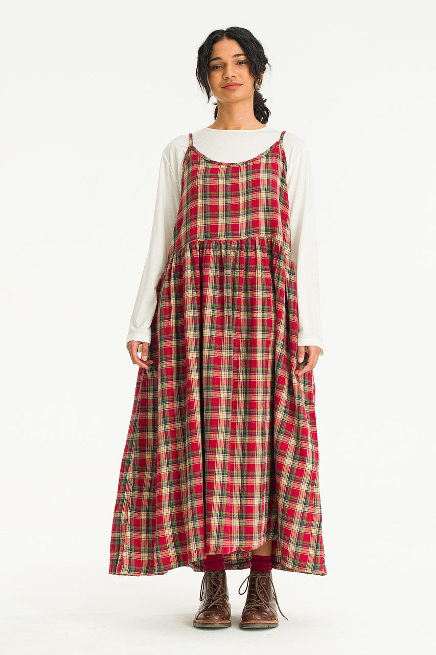 Ayame Check Slip Dress, Red