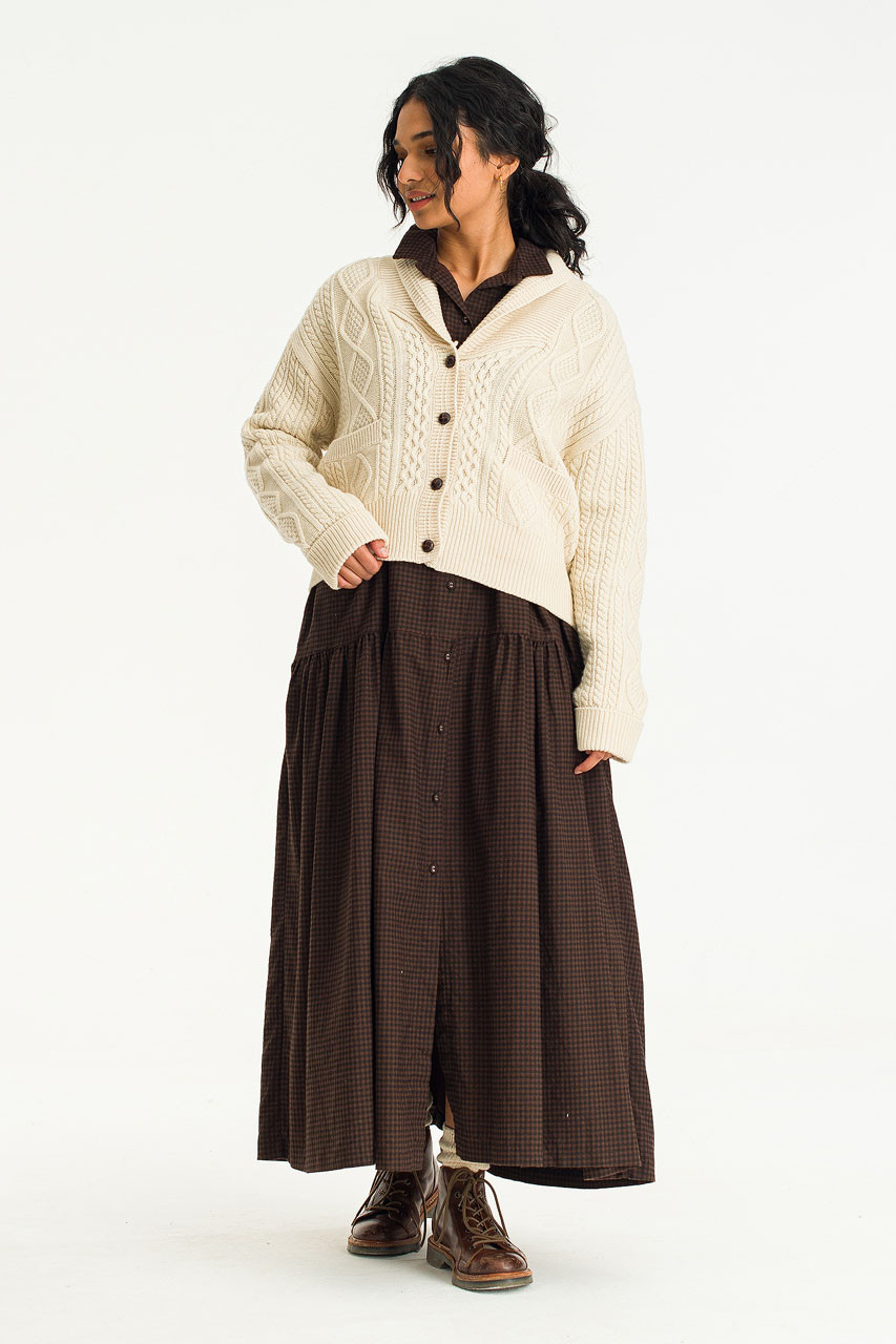 Hikari Boxy Gingham Shirt Dress, Brown