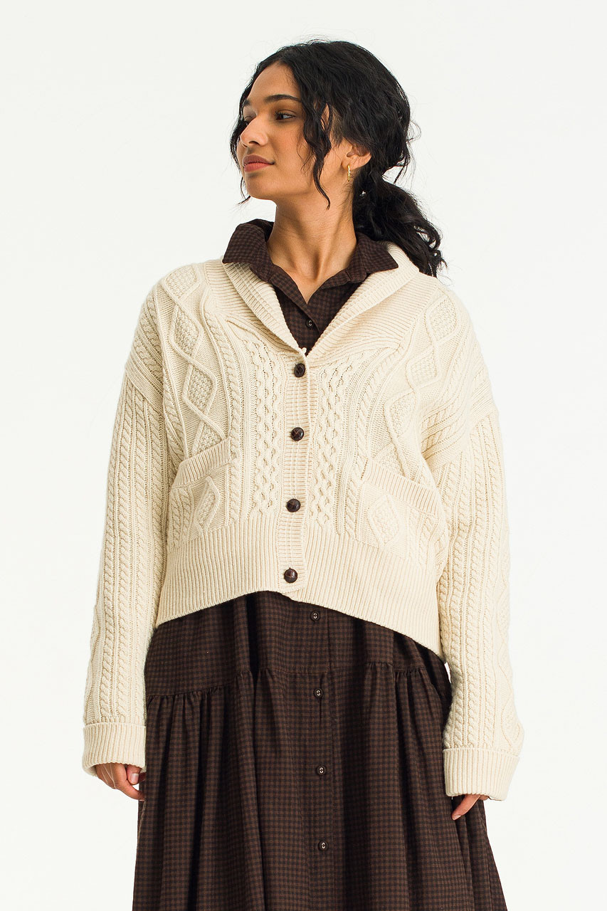 Hiro Cable Collar Cardigan, Cream