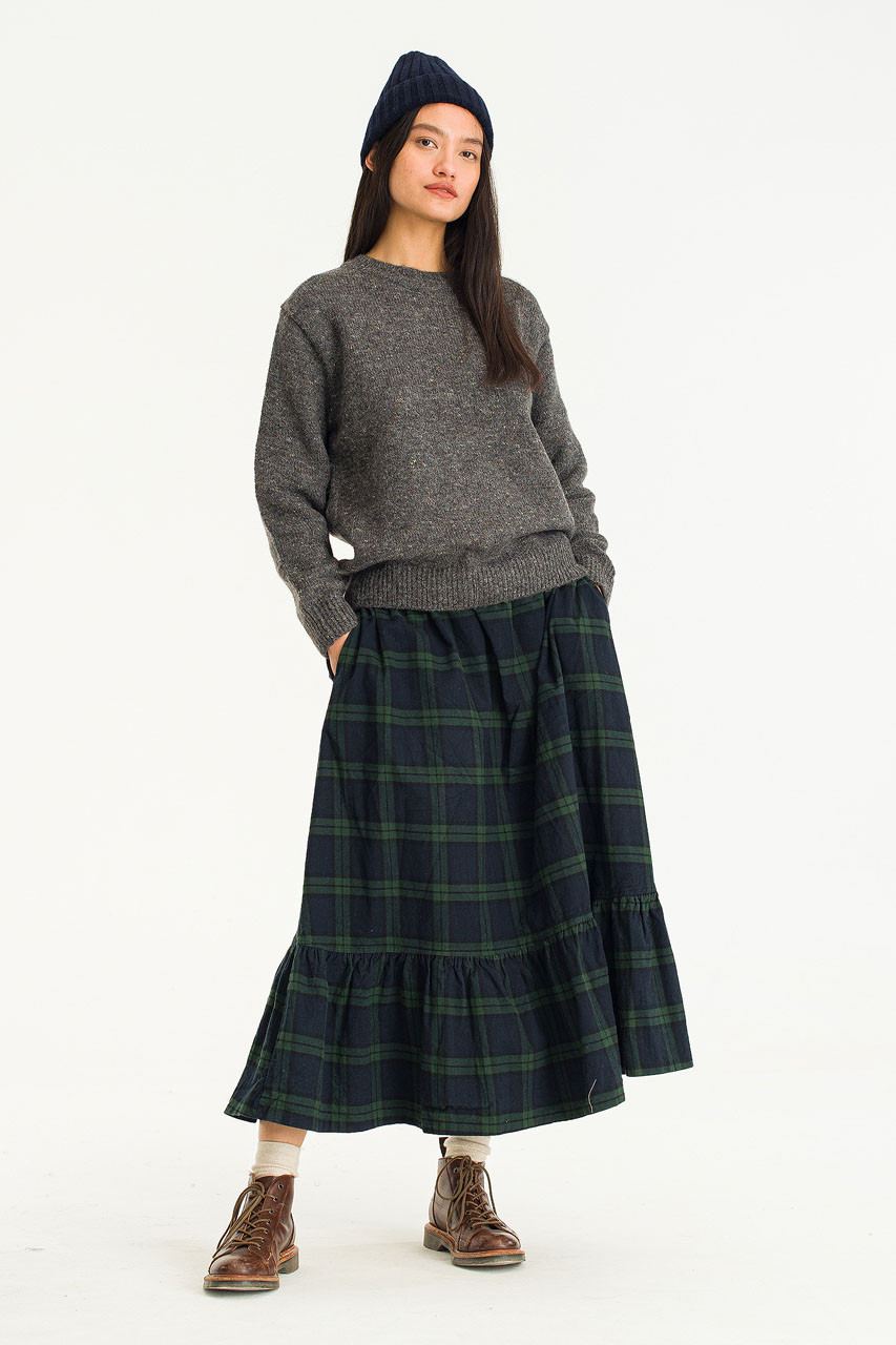 Frill Edge Check Skirt, Deep Green